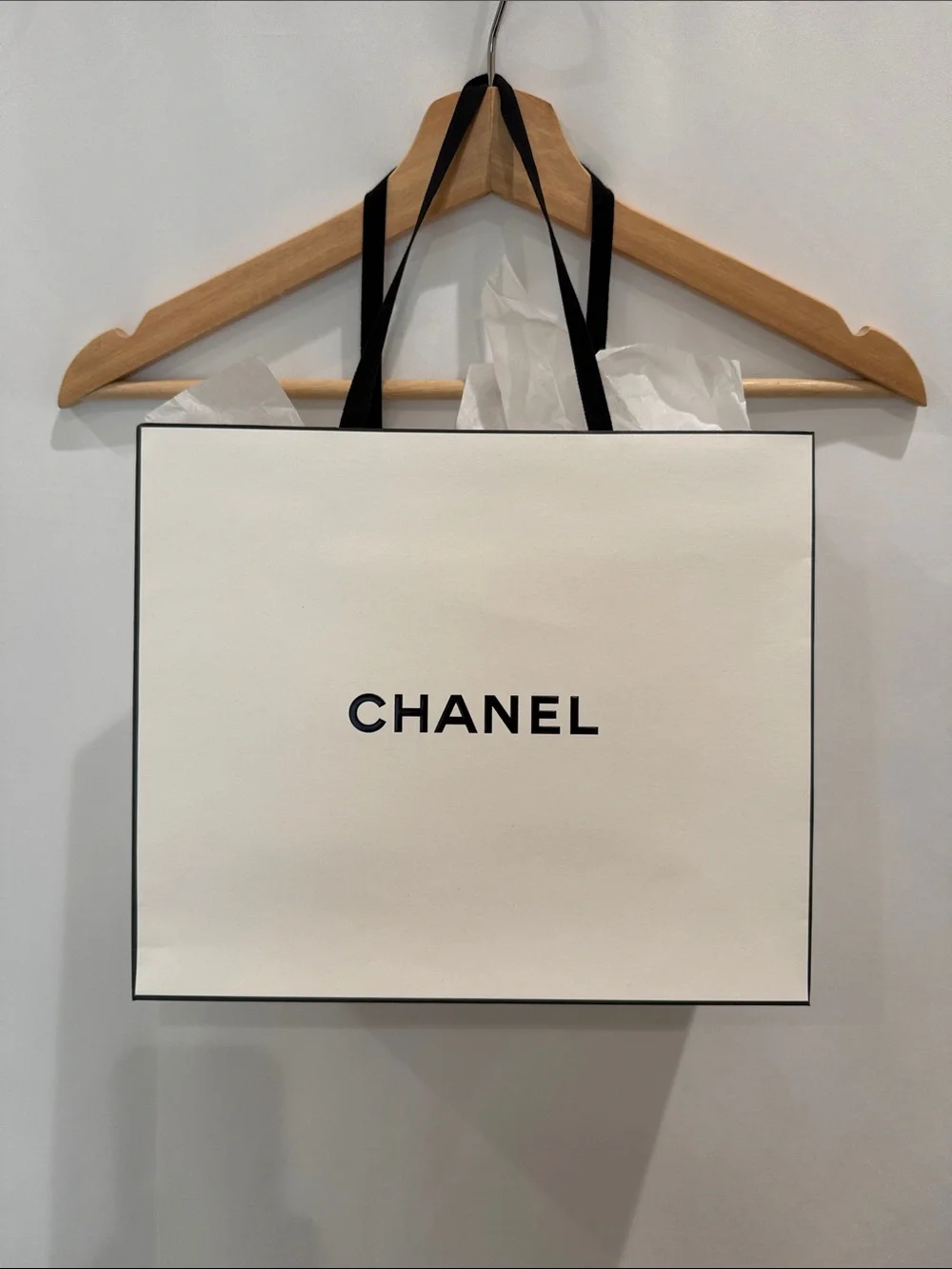 CHANEL White and Black Logo Gift Bag